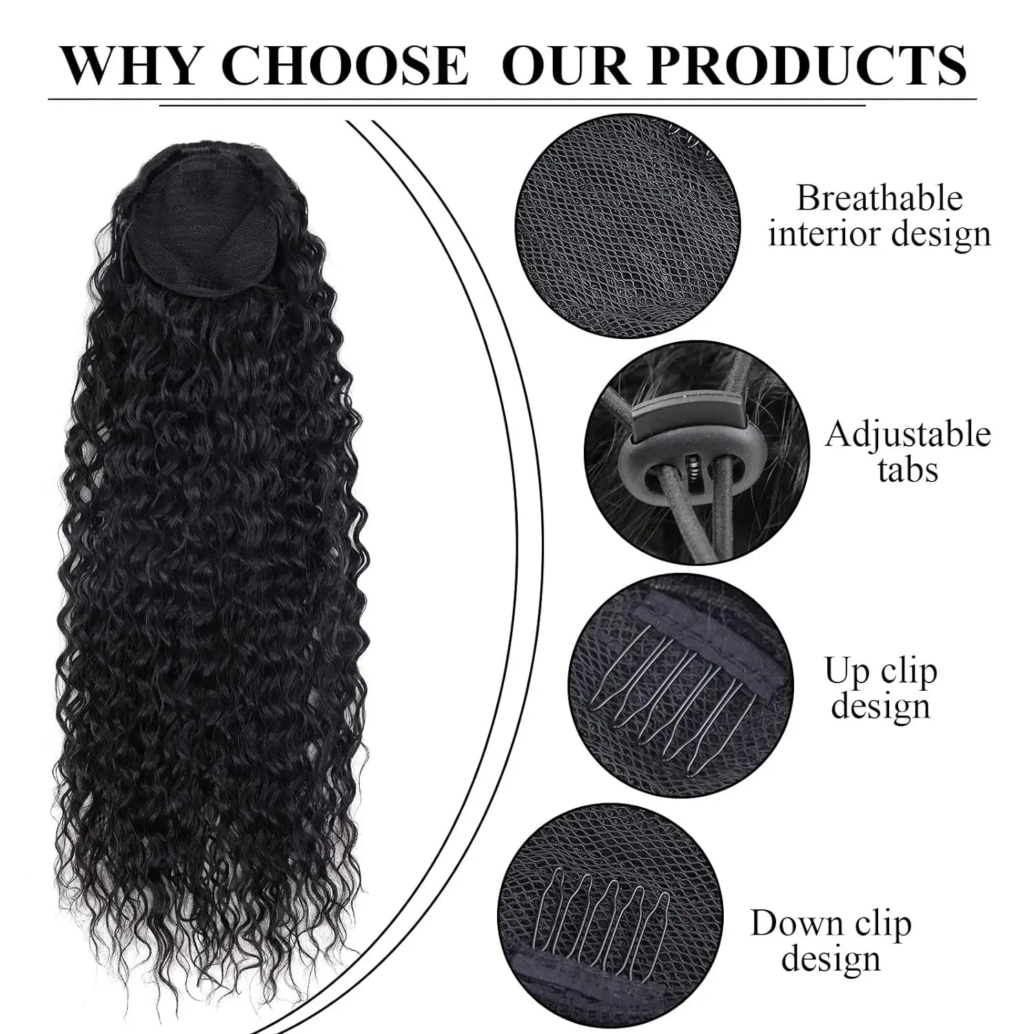 Synthetic Wig 24inch Long Curly Wave Drawstring Ponytail HairPieces Extension Heat Resistant Clip in For Women Girl by DERILUJA LLC