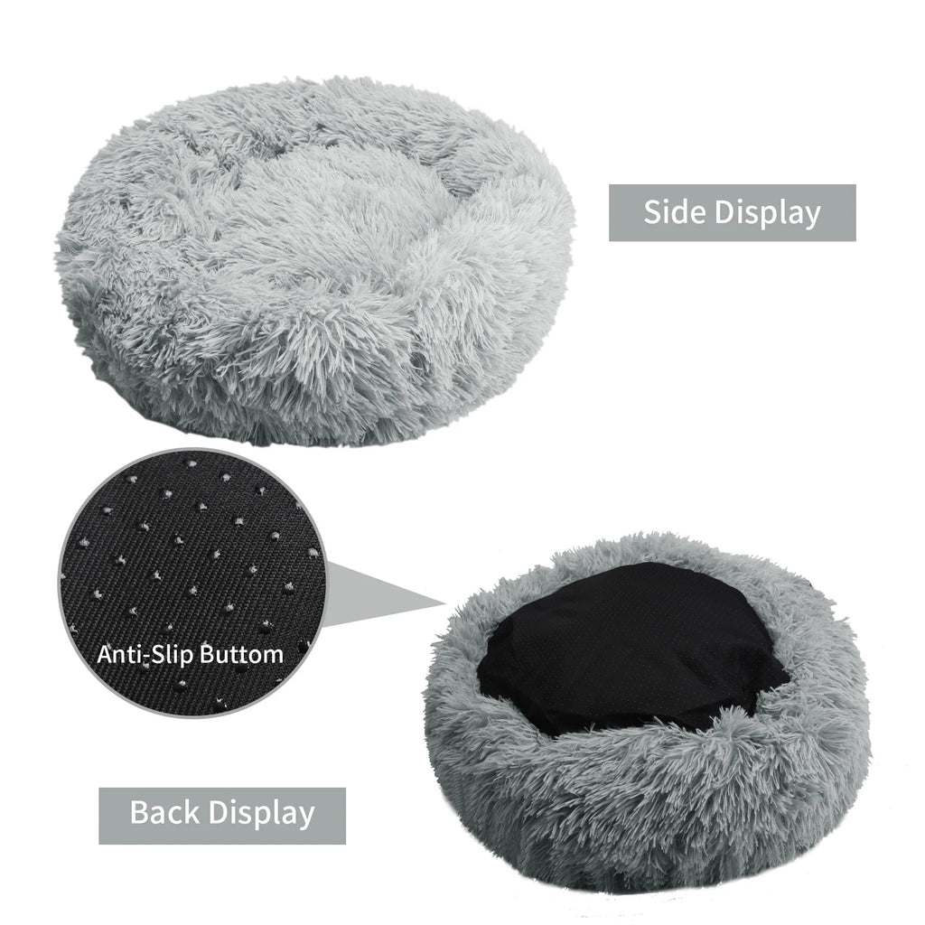 50cm Round Pet Bed Calming Dog & Cat Anti-Anxiety Donut Cuddler Round Cozy Ultra Kennel Washable Plush Cushion Winter Warm Sleep