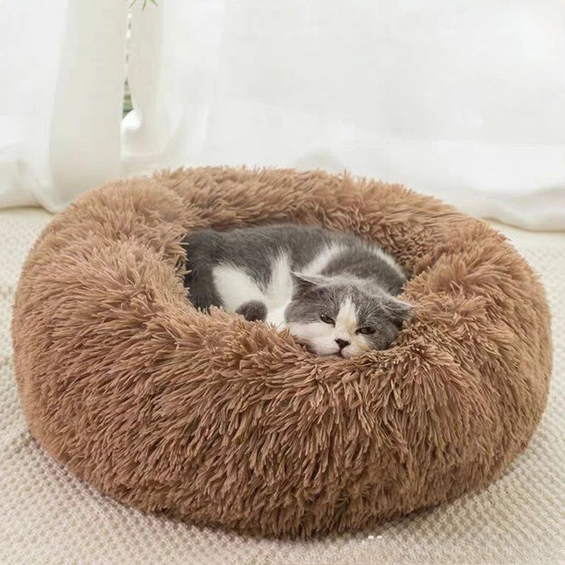 1PC comfortable striped plush pet bed, suitable for cats and dogs,warm,deep sleep round nest,filling,gray,soft,indoor by Badon Shop LLC