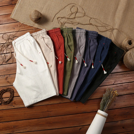 5XL Summer Hot Shorts Men Thin Breathable Solid Color White Loose Sports Casual Cotton Linen Drawcord Short Pants by DERILUJA LLC