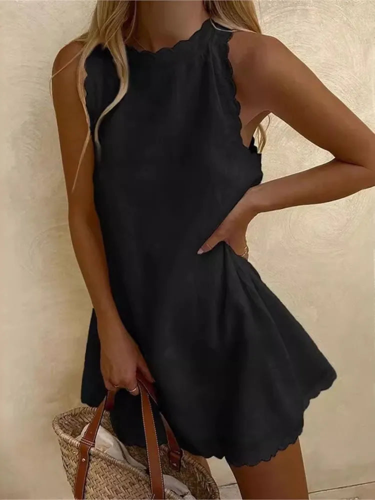 Mini Dresses Female New Holiday Solid Dress New by DERILUJA LLC