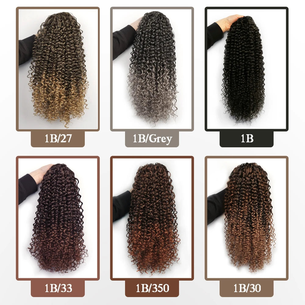 Synthetic Drawstring Puff Ponytail Afro Curly 16 Inch Hair Extension Clip In Pontail African Ombre Long Hair Brown Black Grey by DERILUJA LLC