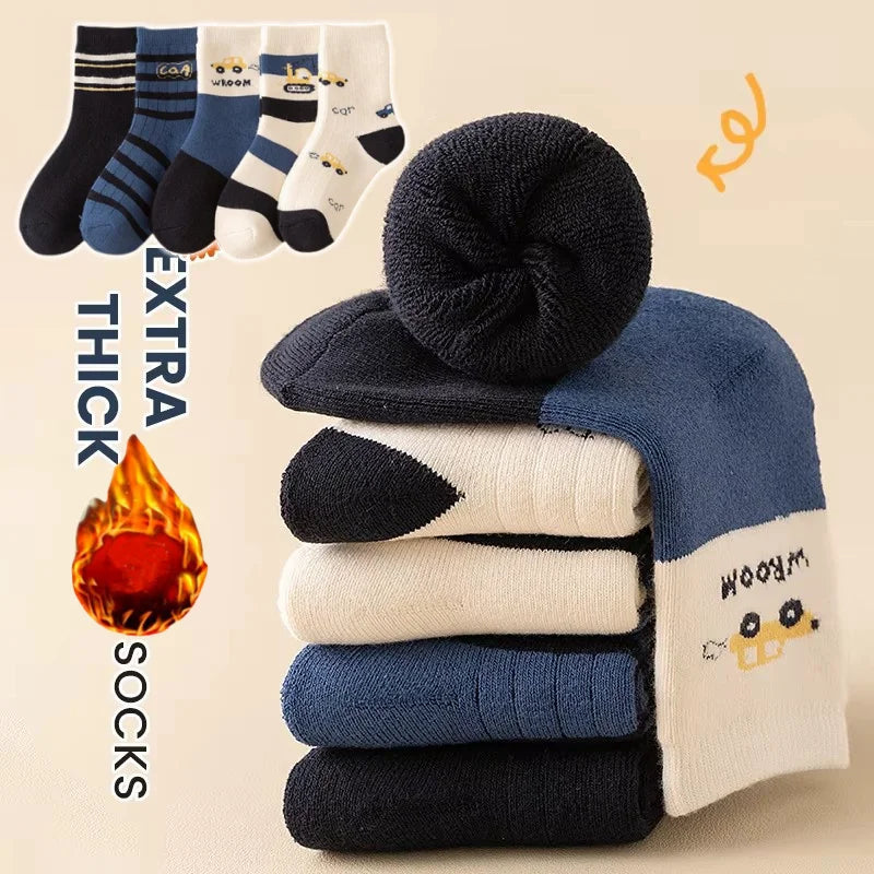 5 Pairs/lot Children's Winter Socks Warm Baby Child Thicken Cotton Socks Boys Terry Socks Letter Pattern Thermal Socks by DERILUJA LLC