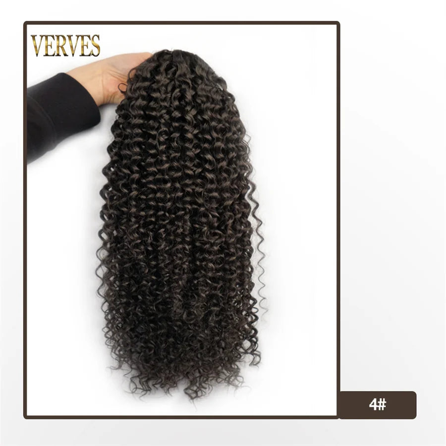 Synthetic Drawstring Puff Ponytail Afro Curly 16 Inch Hair Extension Clip In Pontail African Ombre Long Hair Brown Black Grey by DERILUJA LLC