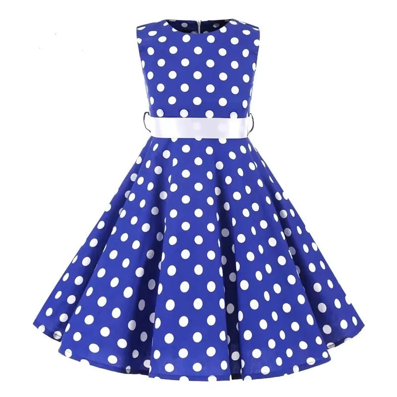 Polka Dot Vintage Kids 1950s Swing Dress Flower Floral Midi Dress Cotton Summer Dress Baby Girl by DERILUJA LLC