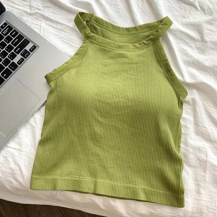 Women's Small Strap Vest Outdoor Wear Summer Beautiful Ba Sports Yoga Hanging Ne Top with Chest Pad Matching Underwear by DERILUJA LLC