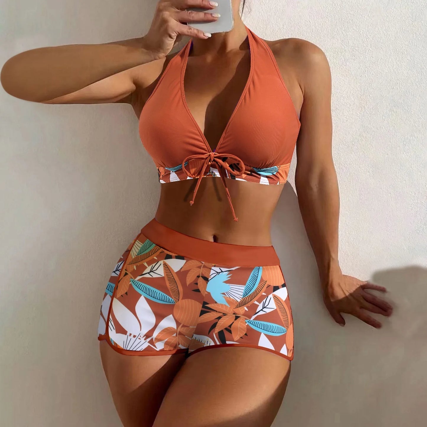 Women's Paneled Printed Swimsuit Ladies Fashion High Waist Swimsuit Two-Piece Set V-Neck Bathing Suits Female by DERILUJA LLC
