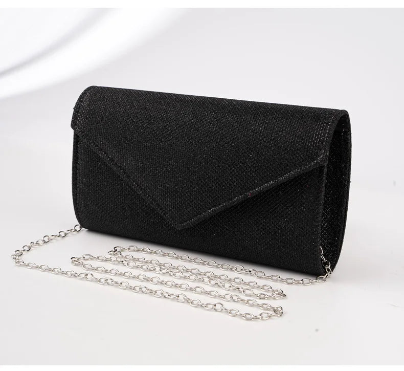 Glitter Envelope Handbag Women Silver Shiny Chain Shoulder Bag Ladies Mini Crossbody Flap Fashion Small Dress Day Clutch by DERILUJA LLC