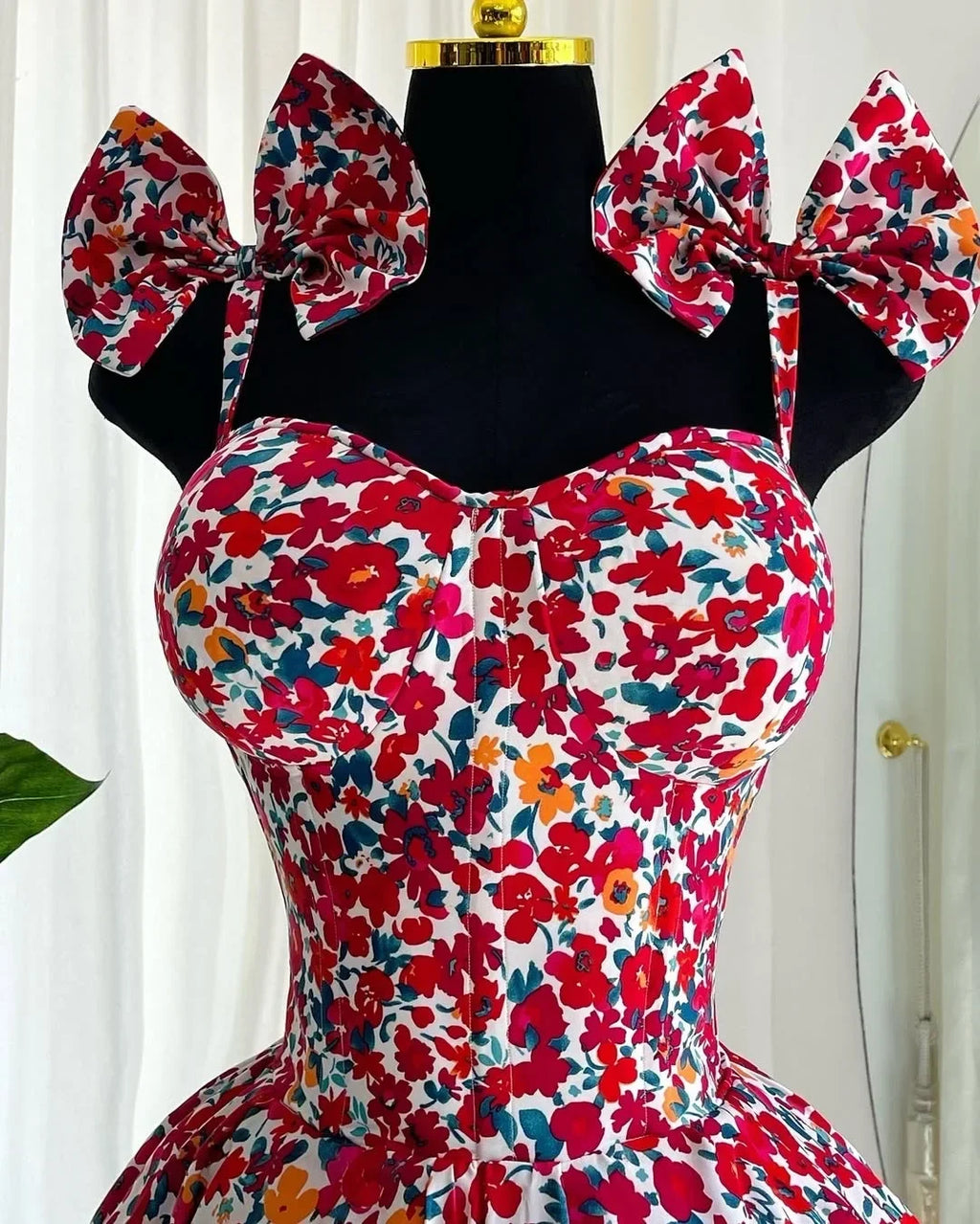 Elegant Floral Print A- Line Mini Dress with Bow Knot High Waist Slimming for Women Spring Season Fashion Casual Skirt