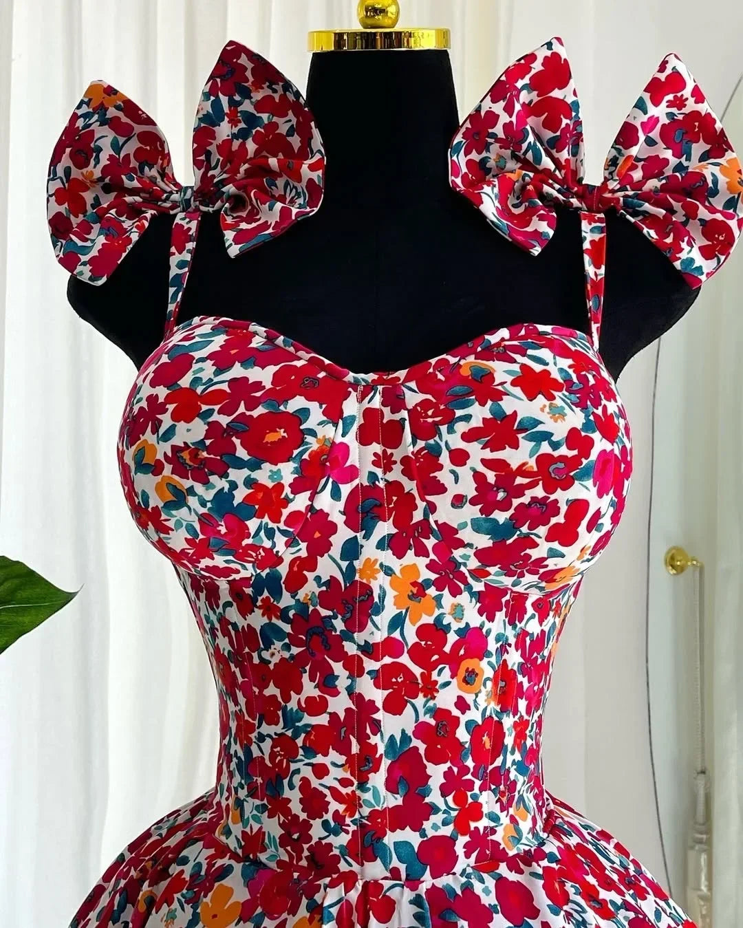 Elegant Floral Print A- Line Mini Dress with Bow Knot High Waist Slimming for Women Spring Season Fashion Casual Skirt