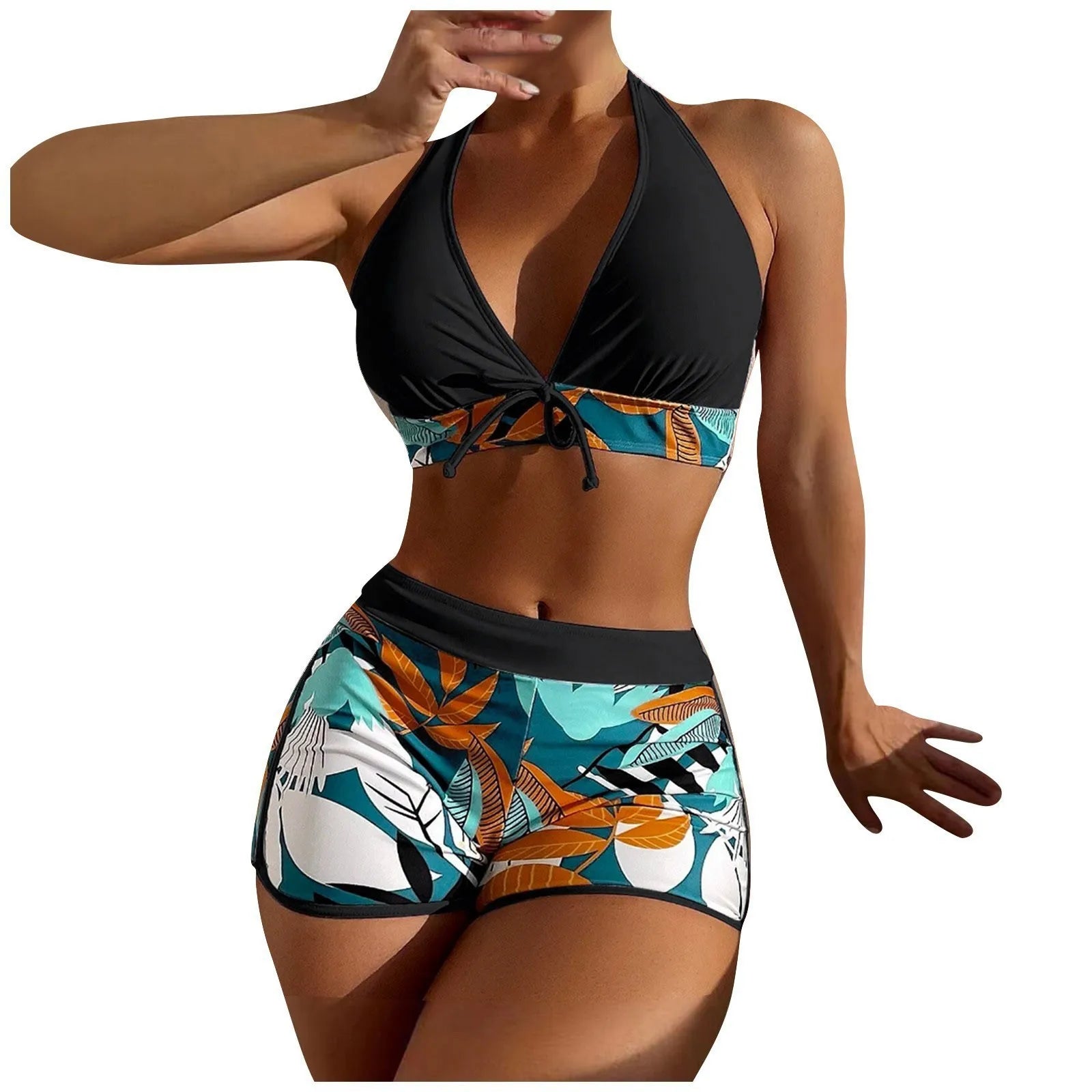 Women's Paneled Printed Swimsuit Ladies Fashion High Waist Swimsuit Two-Piece Set V-Neck Bathing Suits Female by DERILUJA LLC