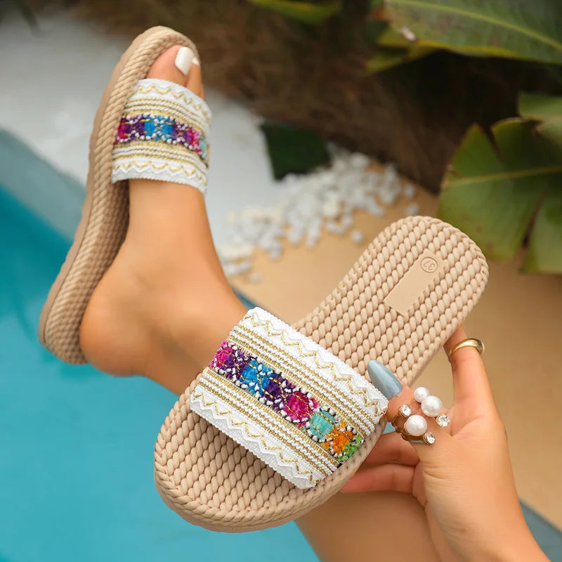 2026 New Summer Women Slippers Beach Fashion Sandals Ethnic Style Round Toe Casual Comfortable Flat Slippers Women Big Size 43 by DERILUJA LLC