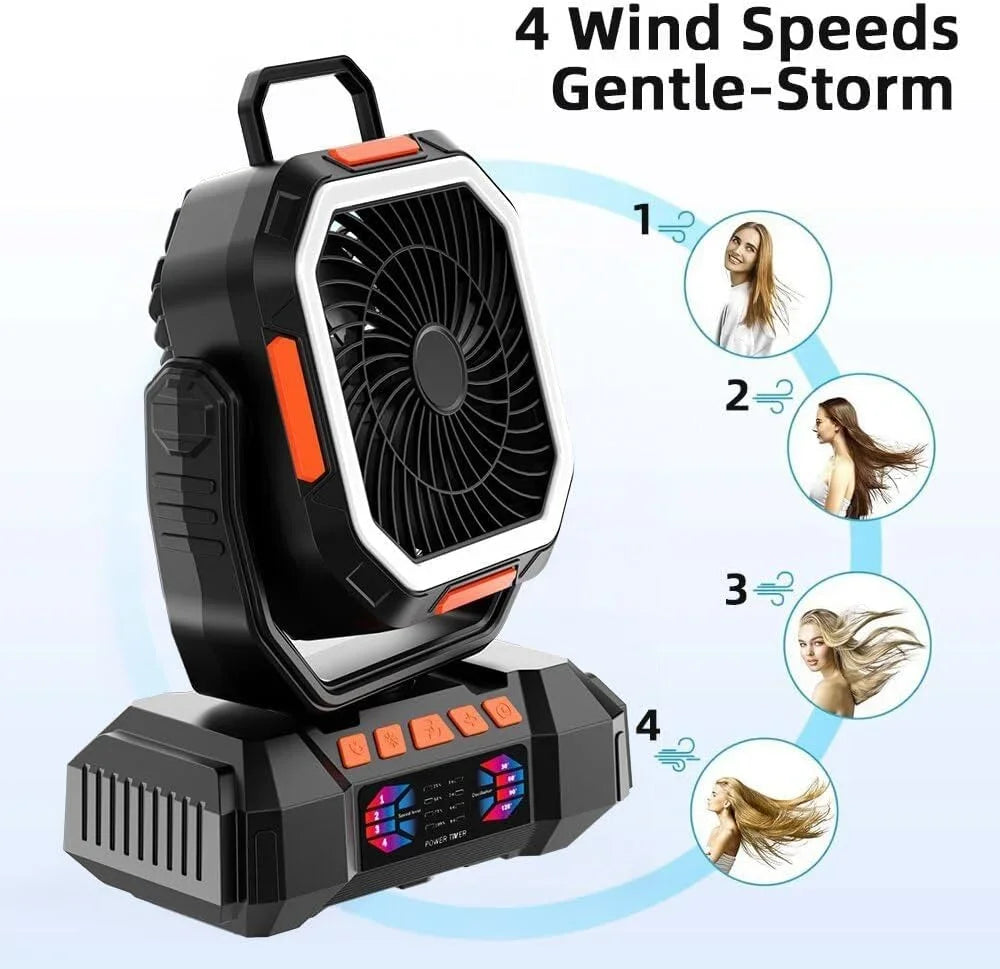 Rechargeable Portable camping Fan 40000mah 720° Rotating Hanging Fan Night Light Air Cooler Outdoor Camping Tent fans ventilador by DERILUJA LLC