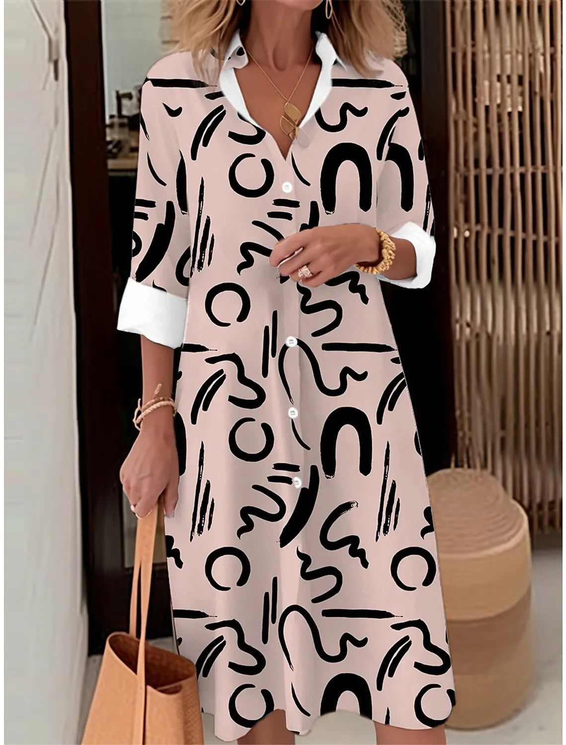 Autumn Elegant Long Sleeve Plaid Shirt Dress Flip Lapel Single Breasted Patchwork Dress Women's Comfortable Commuter Casual Robe by DERILUJA LLC