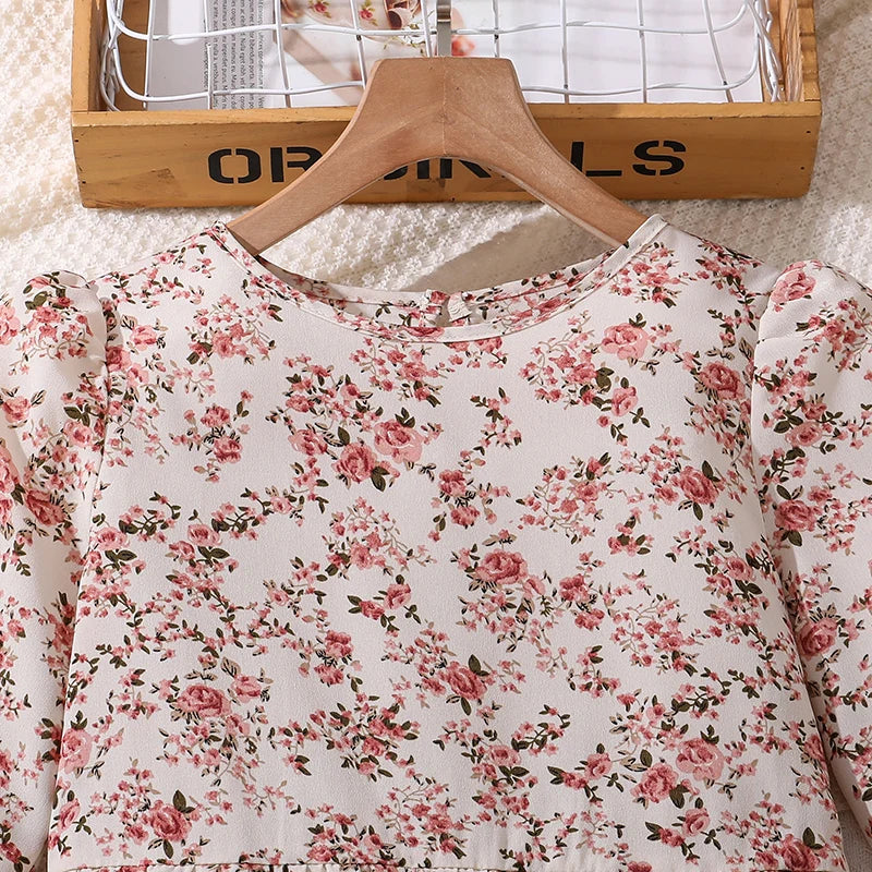 Kids Casual Dress for Girls 2026 New Spring Autumn Teenager Full Printing Long-Sleeved Dress Princess Dress Kids Daily Clothes