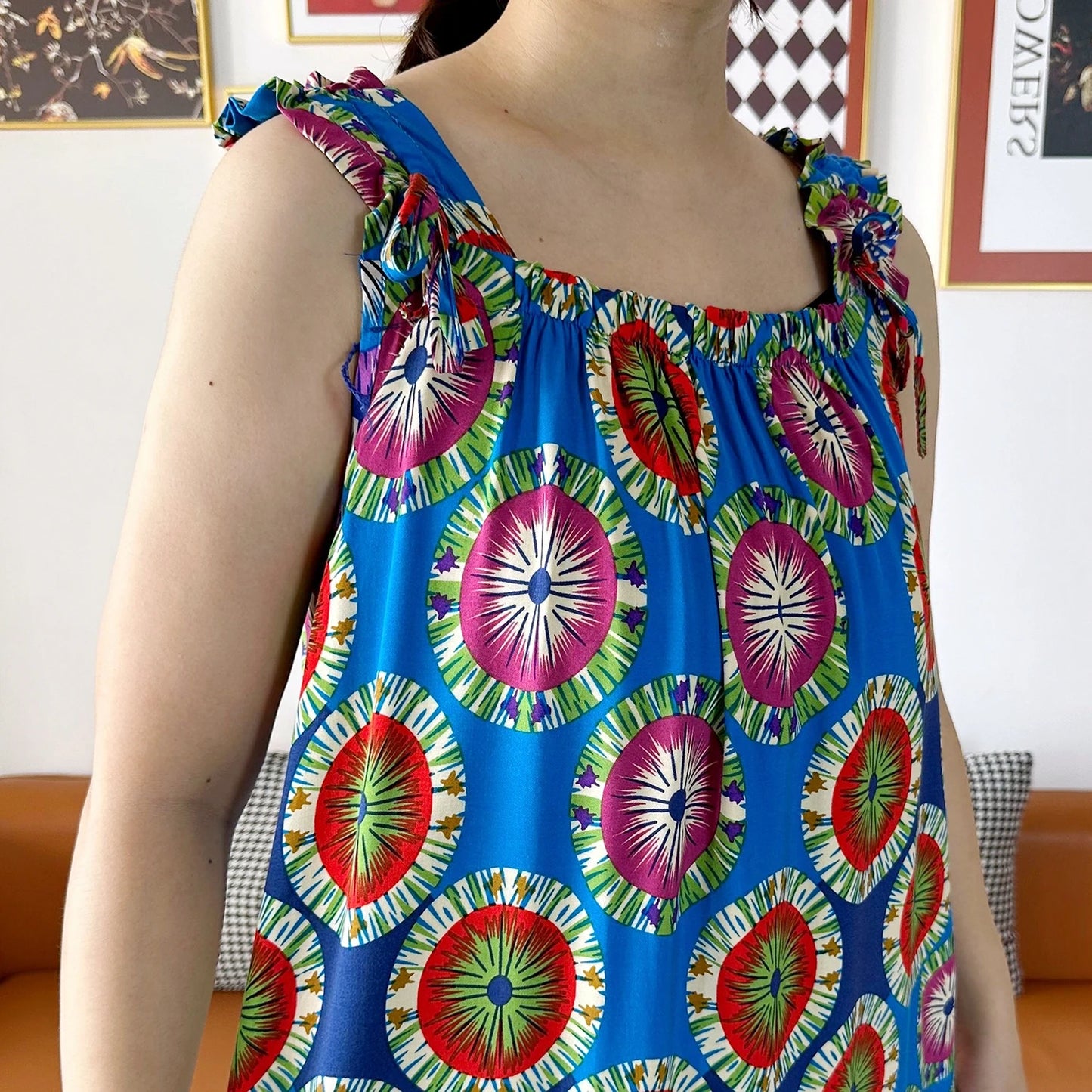 Cotton Summer Sleeveless Dress Print Floral Loose Women Casual Robe With Big Scarf by DERILUJA LLC