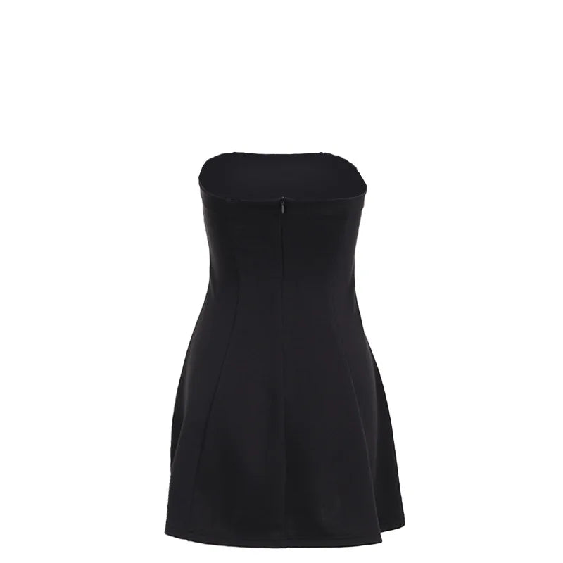 Mini Dresses Solid Patchwork High Waist Summer Fashion Female Bodycon Plunge Vacation Strapless Dress by DERILUJA LLC