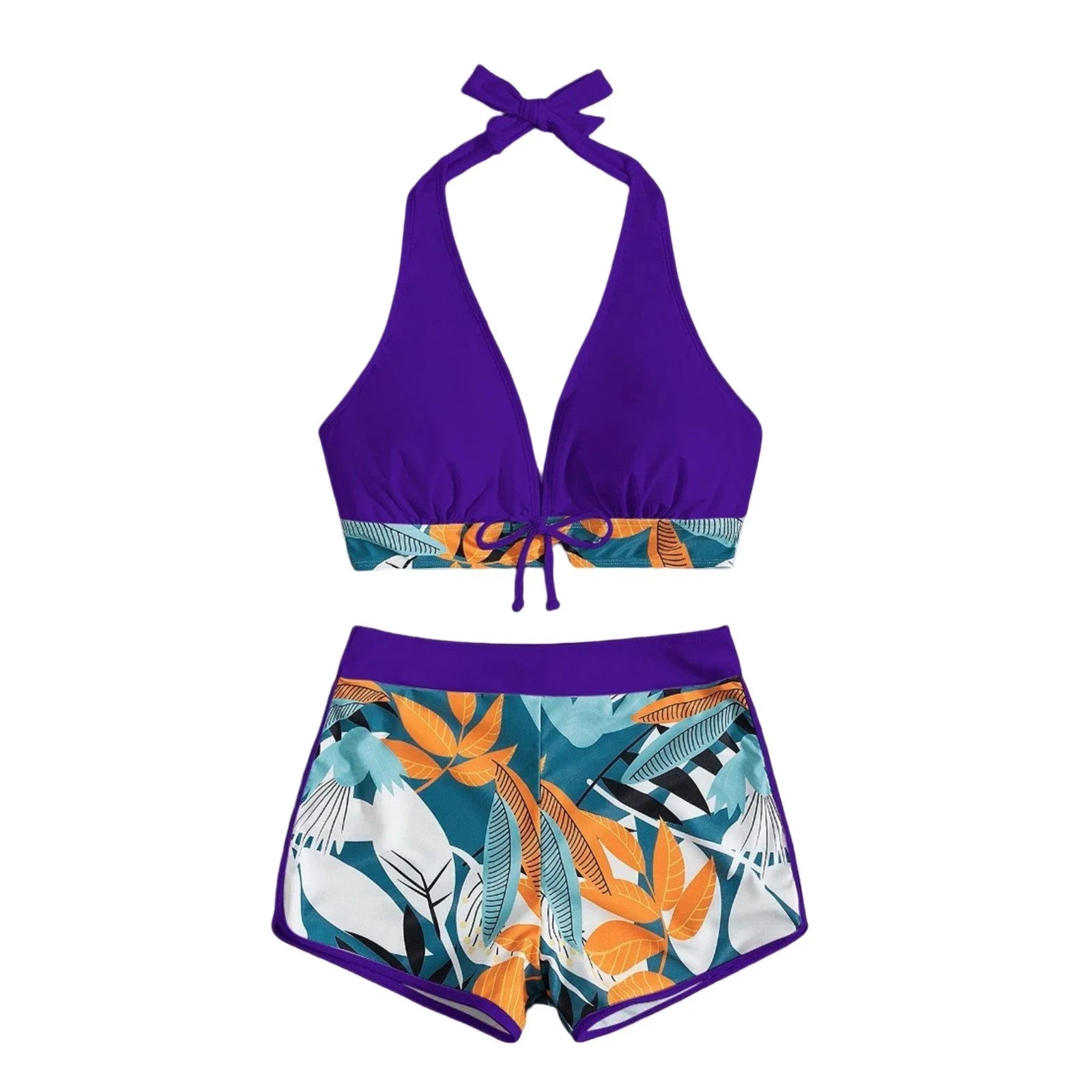 Women's Paneled Printed Swimsuit Ladies Fashion High Waist Swimsuit Two-Piece Set V-Neck Bathing Suits Female by DERILUJA LLC