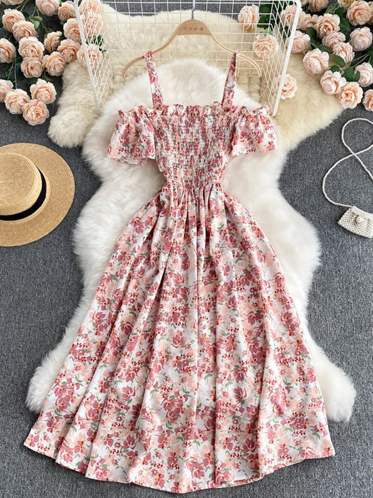 Summer 2026 Midi Dress Women Casual Off Shoulder Short Sleeve Vacation Beach Robe Female Clothing by DERILUJA LLC