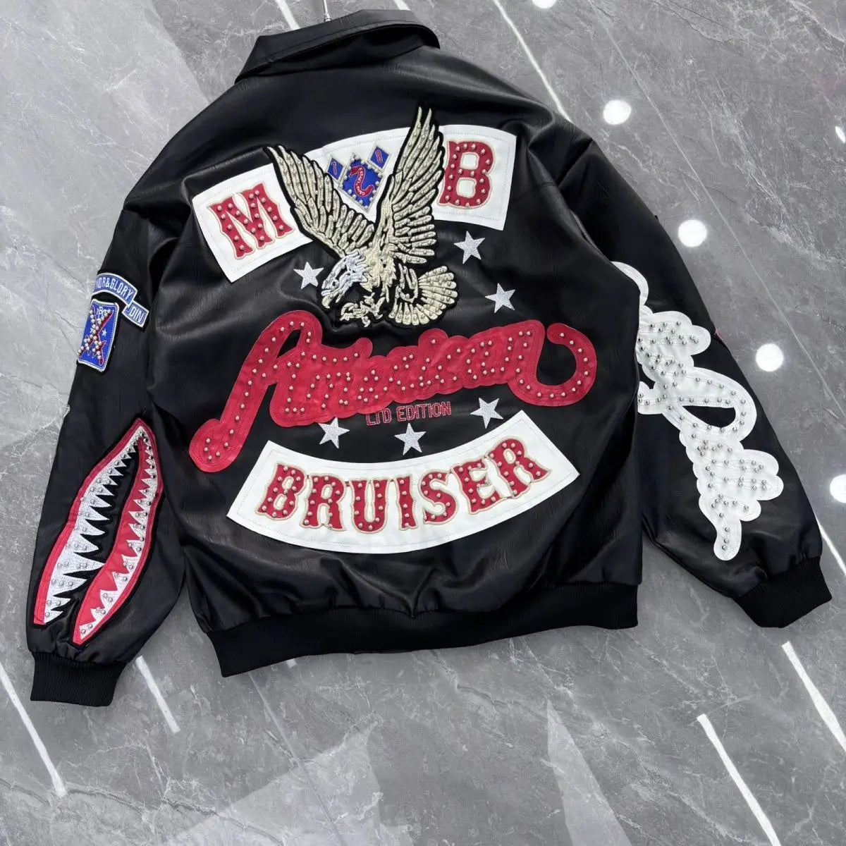 Heavy Industry Embroidery American Retro Motorcycle Coat Men's and Women's Stand Collar Flight Jacket Leather Jacket New Coat by DERILUJA LLC