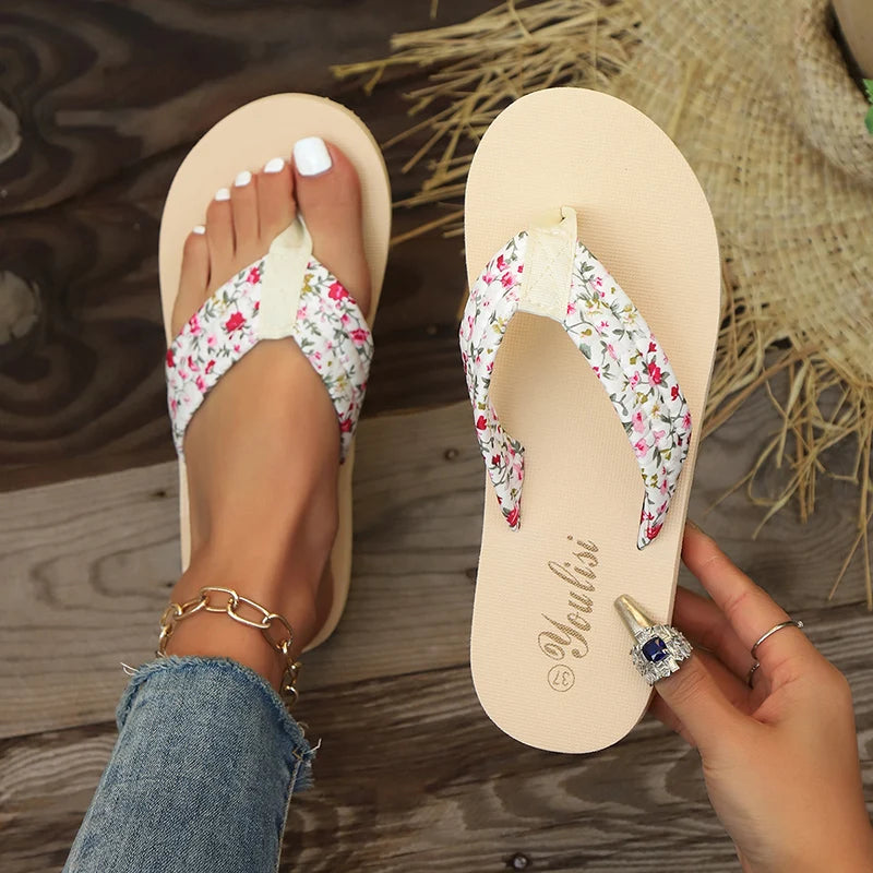 Fashion Floral Flat Flip Flops Women 2026 Summer Non Slip Lightweight Sandals Woman Comfortable Outdoor Beach Slippers Plus Size by DERILUJA LLC