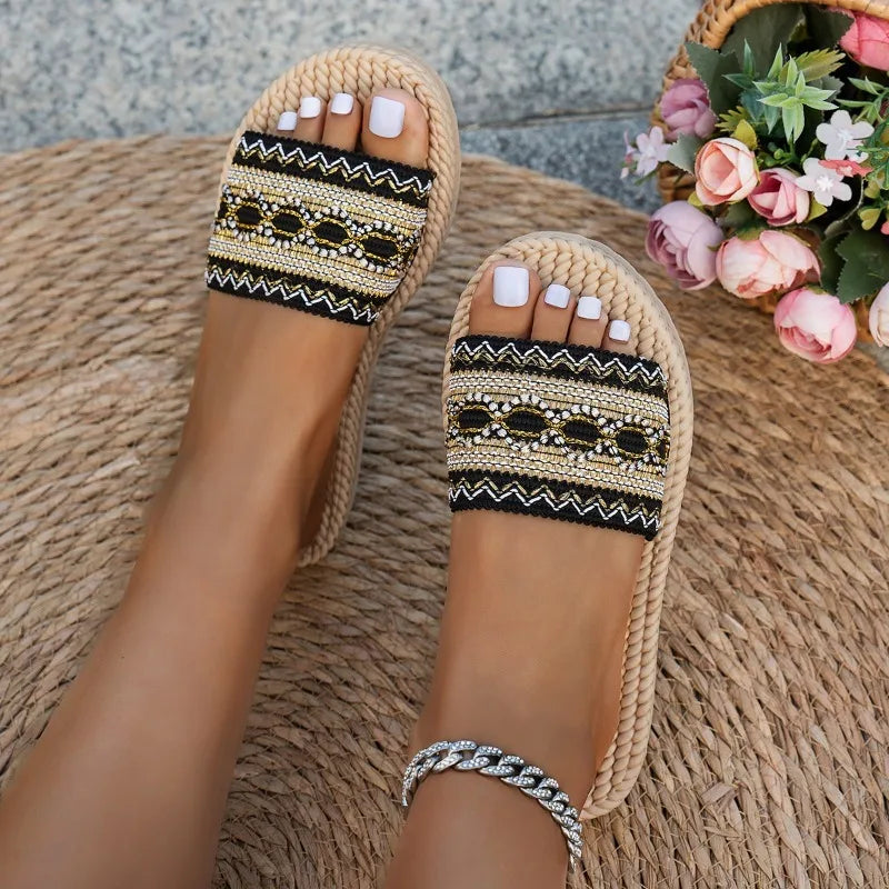 Women Slippers Outdoor Flat Designer Shoes Women Large Size Bohemian Ethnic Sandals Fashion Tassel Beach Slippers Slides Women 2026 by DERILUJA LLC