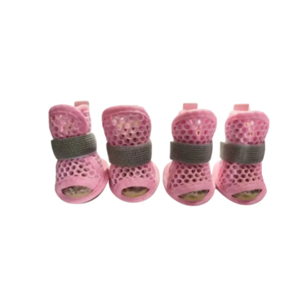 4Pcs Cute Mesh Dog Shoes Non-slip Elastic Strap Cooling Dog Boots Soft-sole Wear-resistant Pet Sandals Summer by DERILUJA LLC
