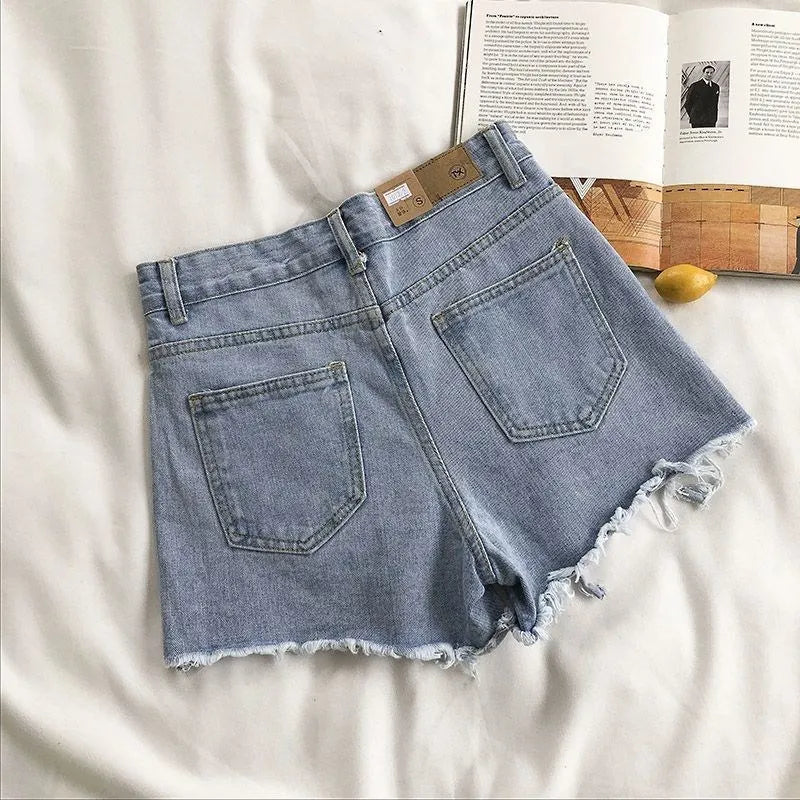 Fashion Casual Tassel Ripped Shorts Women 2026 Summer High Waist Denim Jeans Y2K Hot Pants Streetwear Korean Blue Cowboy Shorts by DERILUJA LLC