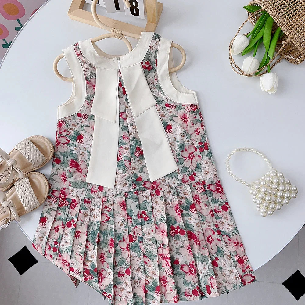 Summer Princess Party Dress Crew Neck Toddler Girls Sundress Kids Clothes by DERILUJA LLC