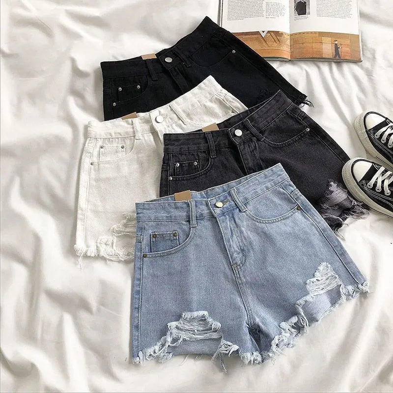 Fashion Casual Tassel Ripped Shorts Women 2026 Summer High Waist Denim Jeans Y2K Hot Pants Streetwear Korean Blue Cowboy Shorts by DERILUJA LLC