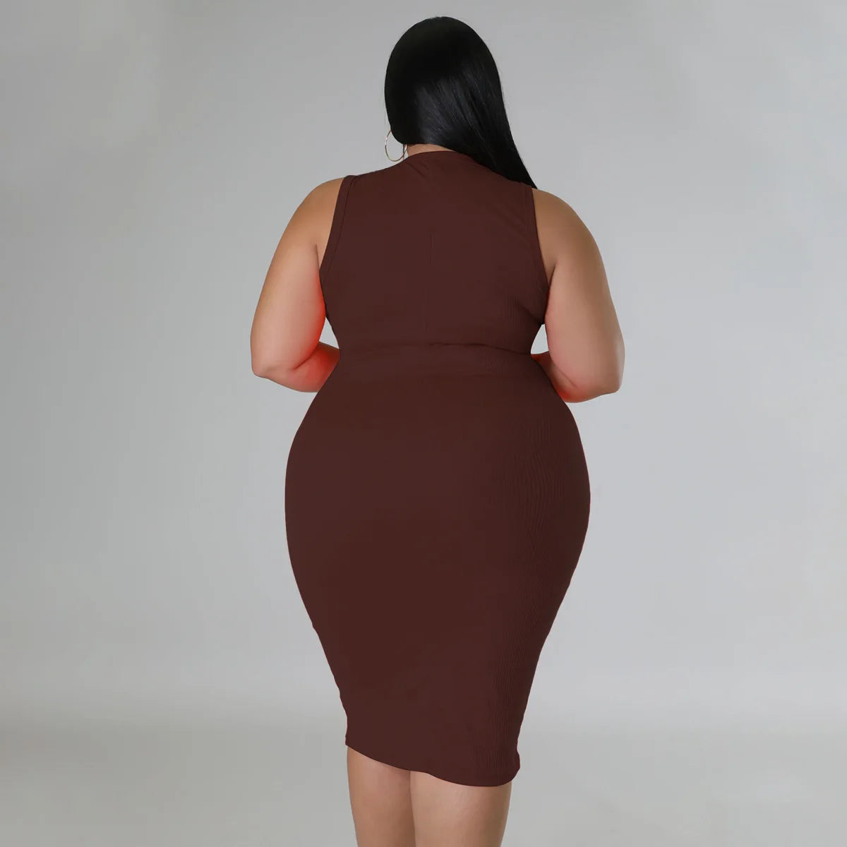 Women Plus size Fashion Sleeveless Knit Ribbed Bodycon Midi Tank Dress by DERILUJA LLC