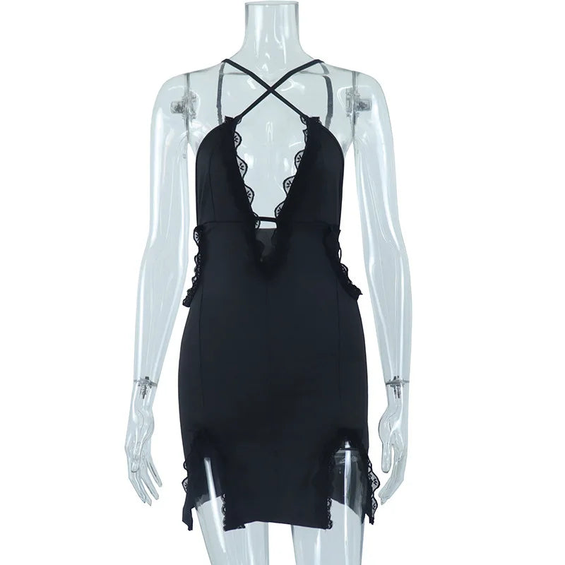 Women Sleeveless Backless Slip Black Midi Dress Bodycon Sexy Streetwear Party Club Elegant Fashion Streetwear Clothes by DERILUJA LLC