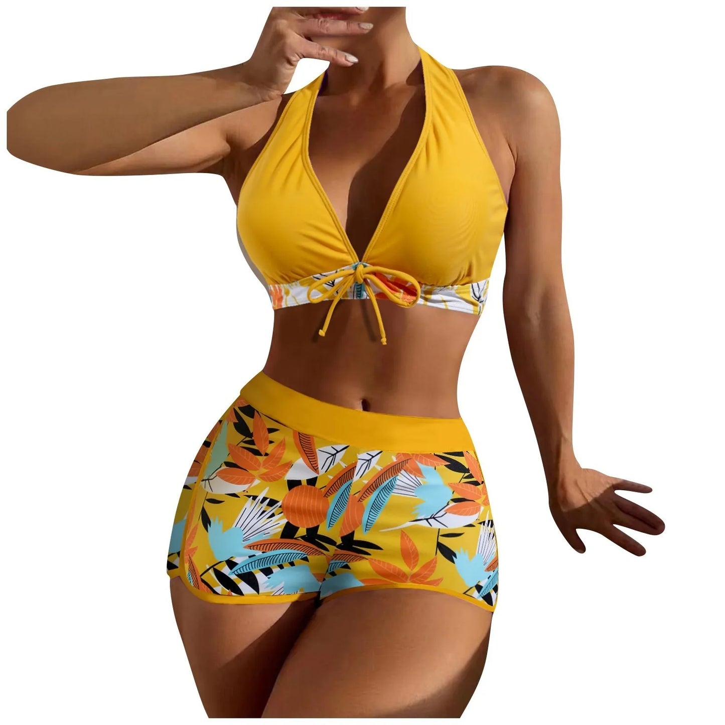 Women's Paneled Printed Swimsuit Ladies Fashion High Waist Swimsuit Two-Piece Set V-Neck Bathing Suits Female by DERILUJA LLC