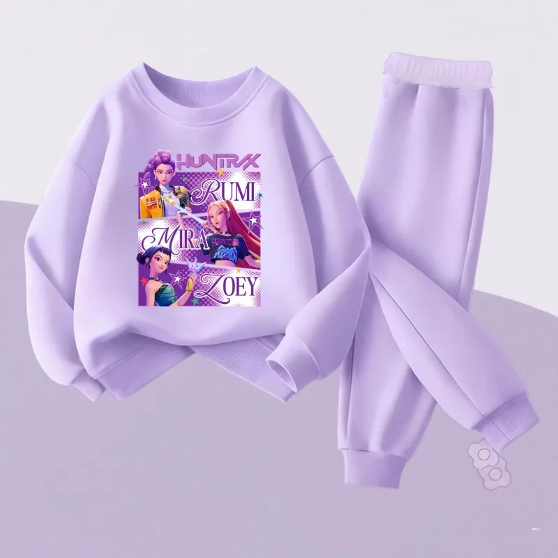 Girls Spring Autumn Cartoon Printed 2pcs Sets Children's Fashion Sweatshirts and Sweatpants Sets Baby Kids Casual Pullover Sets by DERILUJA LLC