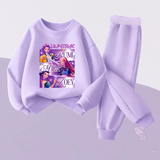 Girls Spring Autumn Cartoon Printed 2pcs Sets Children's Fashion Sweatshirts and Sweatpants Sets Baby Kids Casual Pullover Sets by DERILUJA LLC