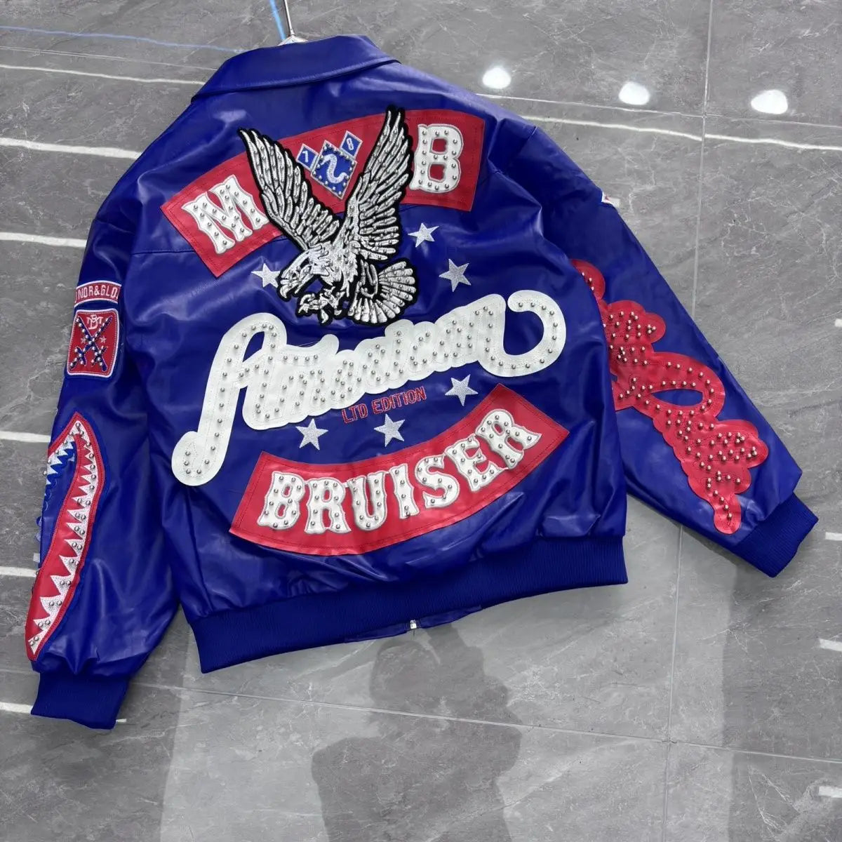 Heavy Industry Embroidery American Retro Motorcycle Coat Men's and Women's Stand Collar Flight Jacket Leather Jacket New Coat by DERILUJA LLC