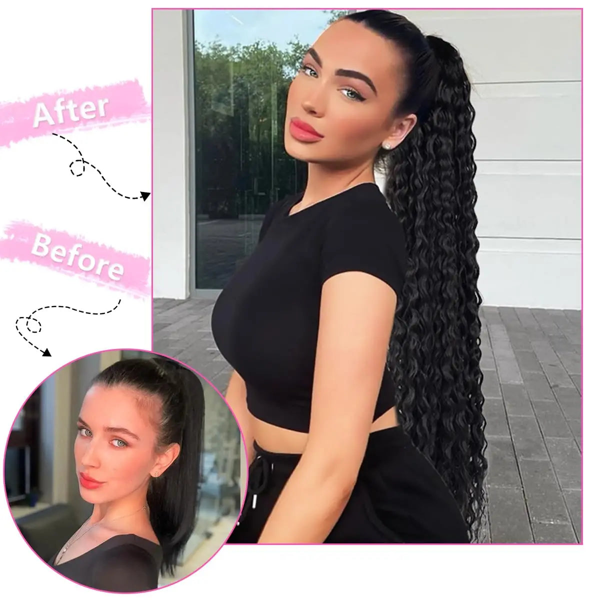 Synthetic Wig 24inch Long Curly Wave Drawstring Ponytail HairPieces Extension Heat Resistant Clip in For Women Girl by DERILUJA LLC