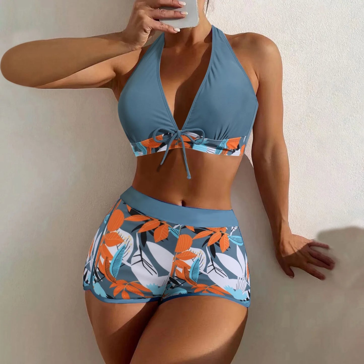 Women's Paneled Printed Swimsuit Ladies Fashion High Waist Swimsuit Two-Piece Set V-Neck Bathing Suits Female by DERILUJA LLC