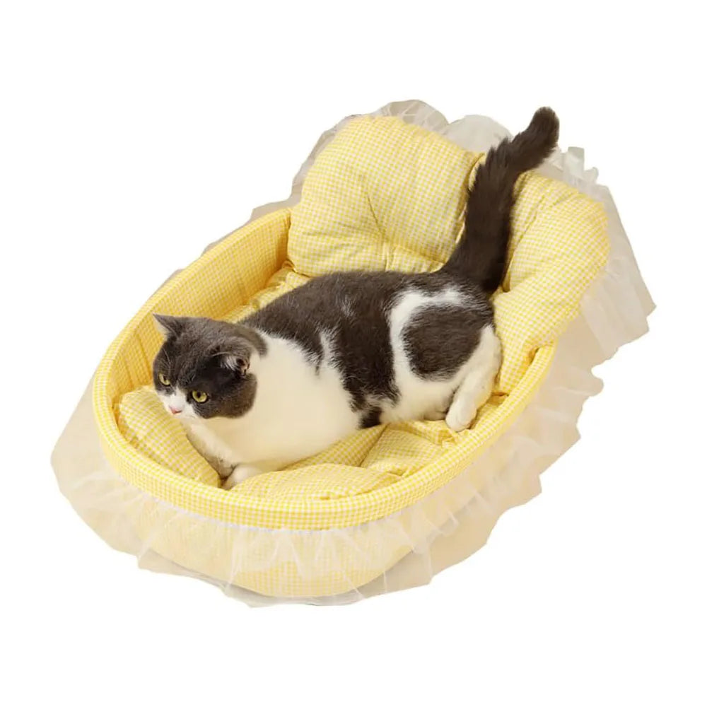 Cute Lace-Trimmed Pet Cat Princess Sofa Bed For Four Seasons Washable and Removable Soft Plush Oval for Small Dogs/Cats by DERILUJA LLC