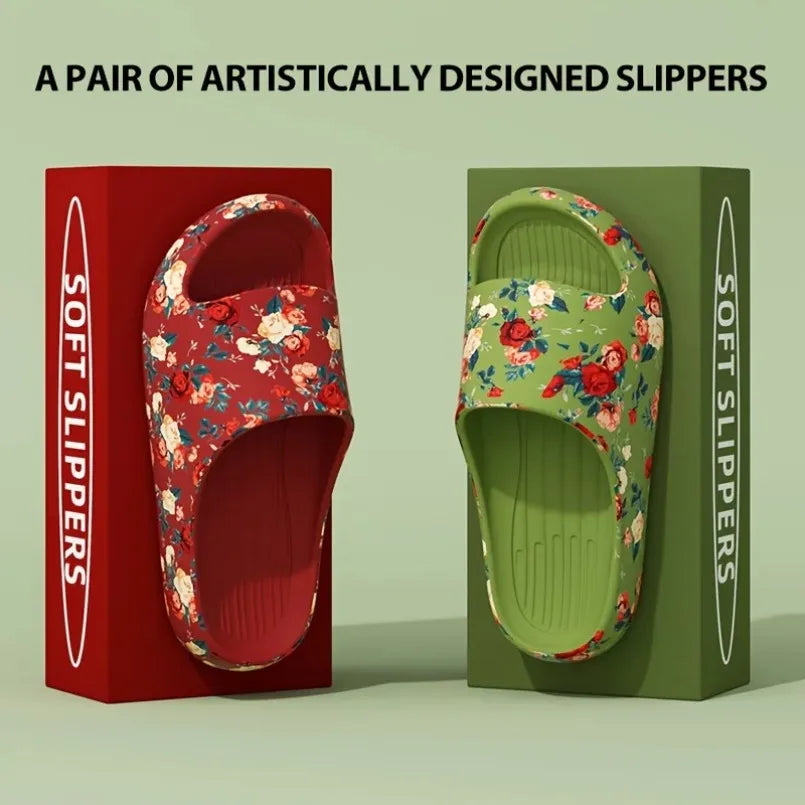 House Cloud Slippers Women Floral Slide Sandals Plus Size Soft Beach Shoes Flat Summer Indoor Outdoor Footwear Eva Home Men by DERILUJA LLC