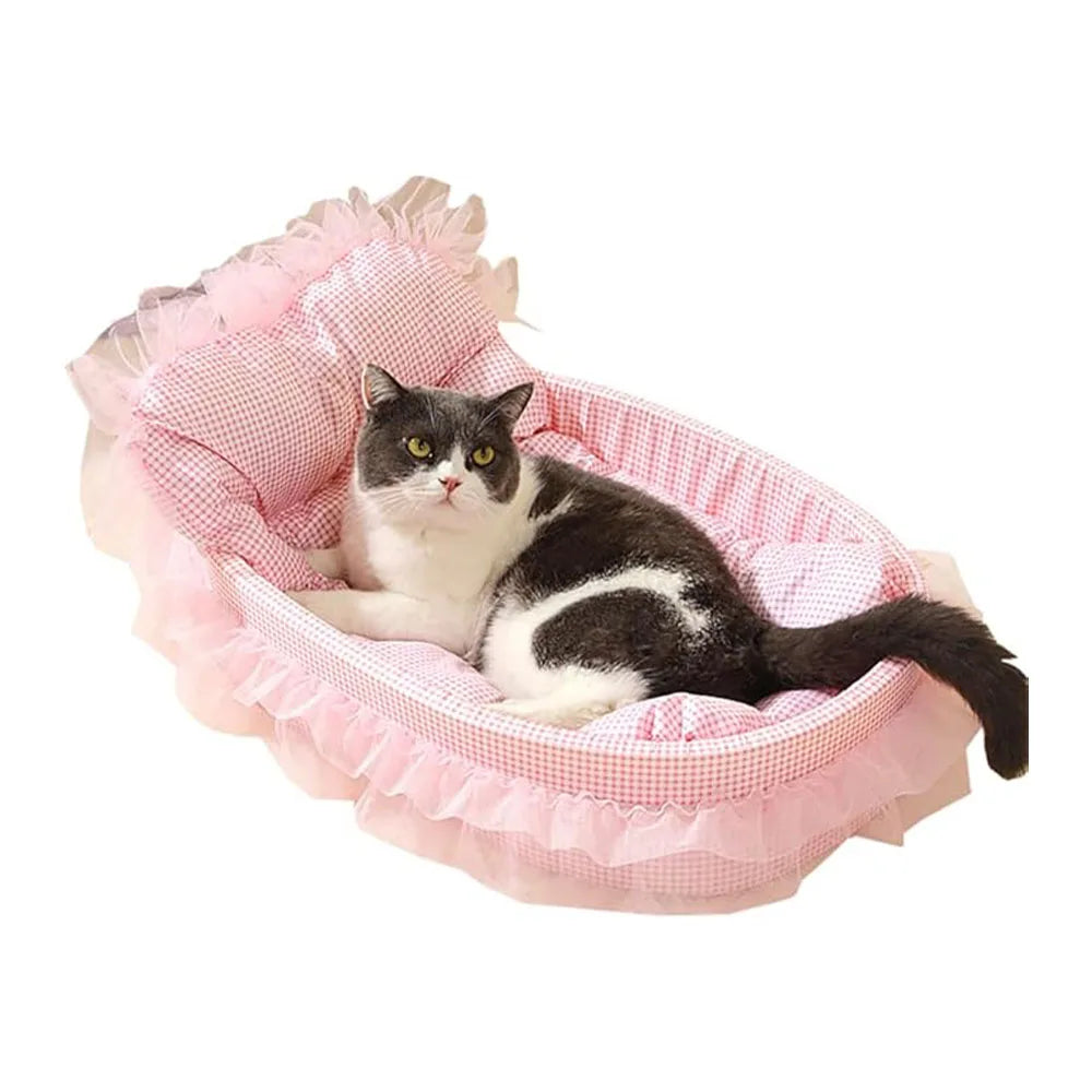 Cute Lace-Trimmed Pet Cat Princess Sofa Bed For Four Seasons Washable and Removable Soft Plush Oval for Small Dogs/Cats by DERILUJA LLC