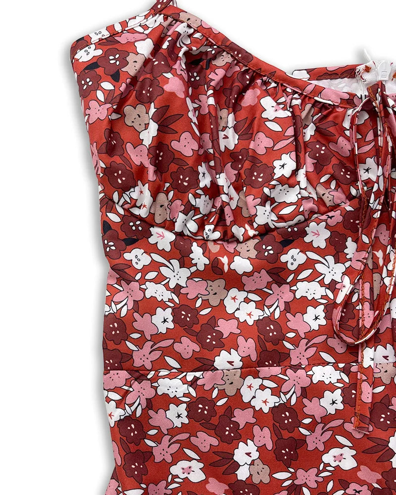 Flower Printed Spaghetti Strap Dresses For Women Low Cut Beach Party Slim Slit Dress Chic Bodycon Lady Sleeveless Vestidos by DERILUJA LLC