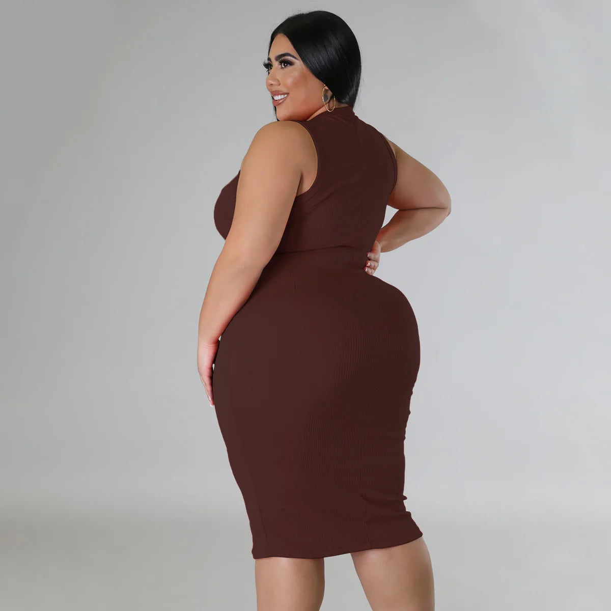 Women Plus size Fashion Sleeveless Knit Ribbed Bodycon Midi Tank Dress by DERILUJA LLC