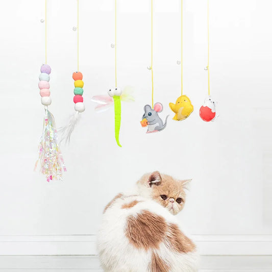 Pet Cat Toys Elasticity Retractable Hanging Door Type Interactive Toy For Kitten Mouse Catnip Scratch Rope Toy Pet Supplies by DERILUJA LLC