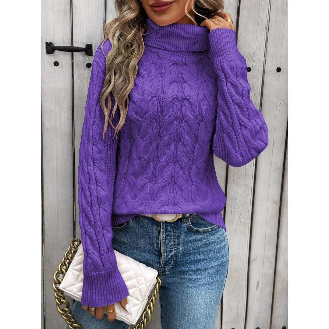 Women's Cable-knit Turtleneck Sweater by My Store