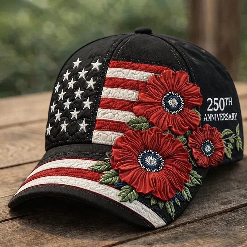 America's 250th Anniversary Rose 3D Printed Baseball Cap For Daily Travel And Independence Day Celebration by DERILUJA LLC