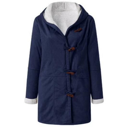 Winter Vintage Button Jackets Women's Warm Fleece Hooded Coat Casual Mid-Length Trench Top Outwear Clothing by DERILUJA LLC