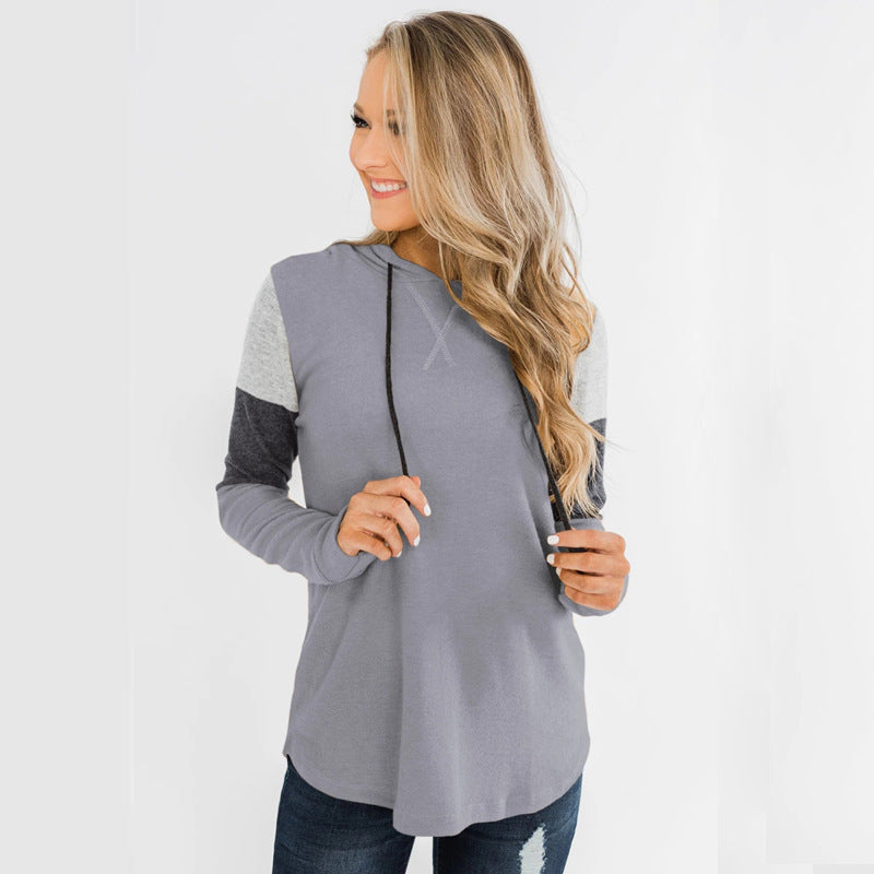 Top Loose Design Hoodie Long-sleeved Contrast Sweater by Badon Shop LLC