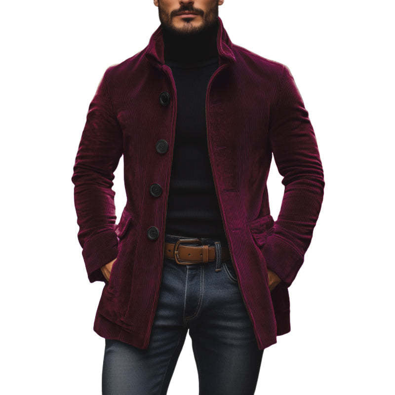 Men's Jacket Winter Stand Collar Button-up Coat Casual Blazer Outerwear Clothing by DERILUJA LLC