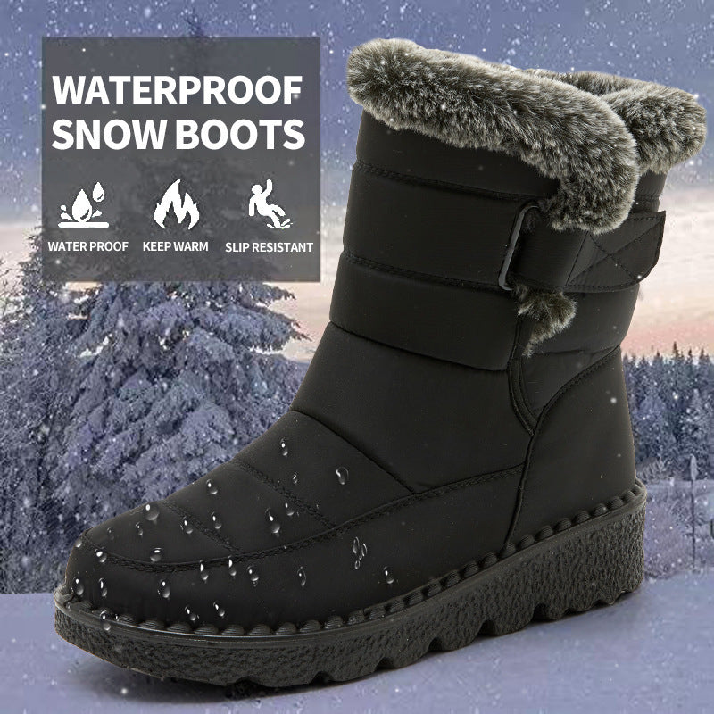 Snow Boots Winter Warm Hook And Loop Fastener Plush Shoes Women Waterproof Low Heels Platform Ankle Boots by My Store